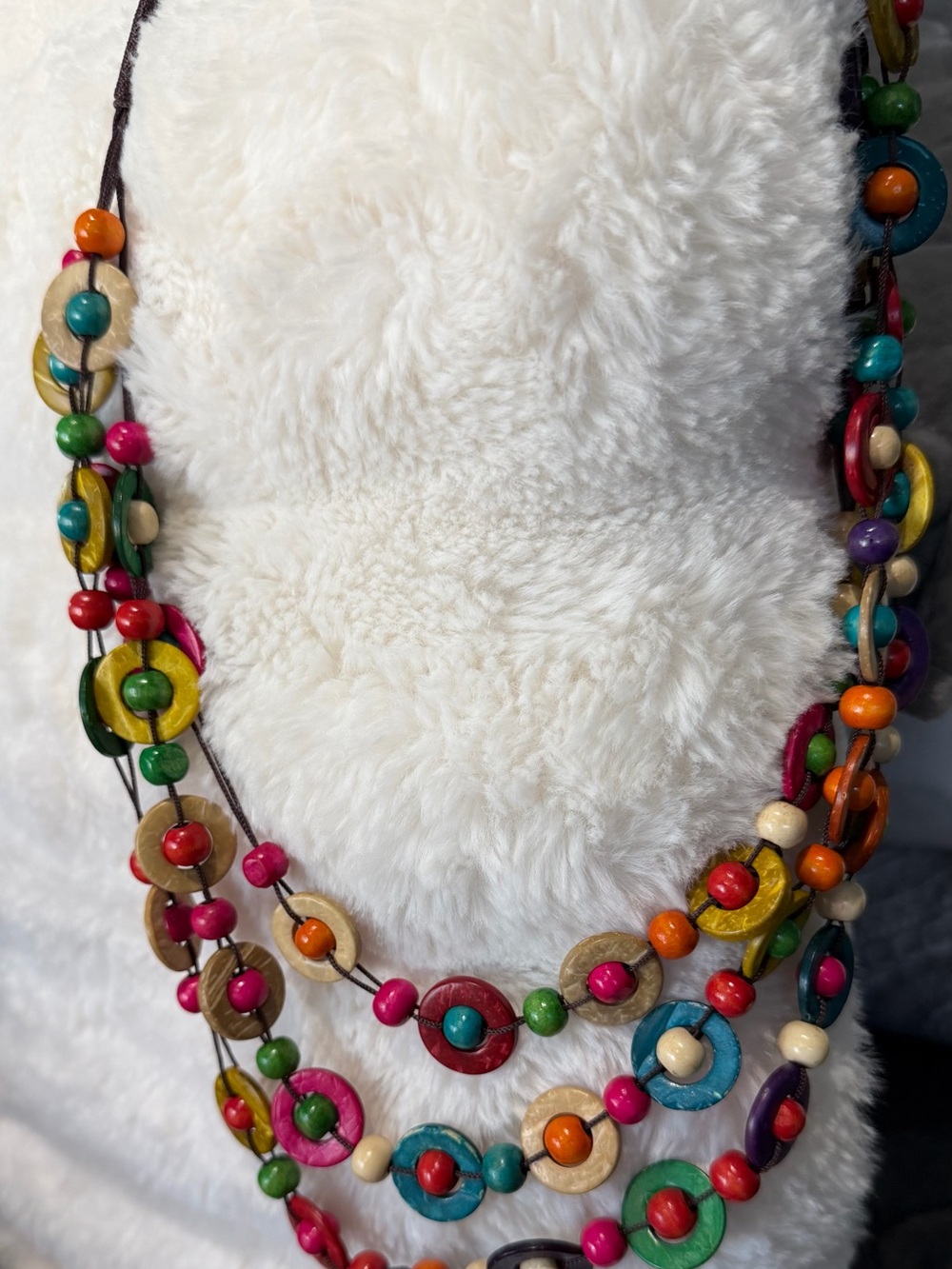 Colorful Multi-Strand Wooden Bead Necklace - Women Jewelry